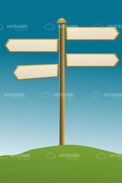 Blank Directional Board on Grass Hill with Blue Sky